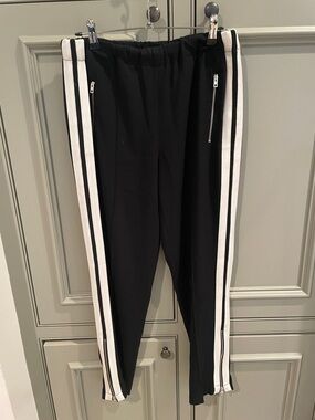 rag & bone Black Crepe (or crepe like) Track Pants with White Stripe XS